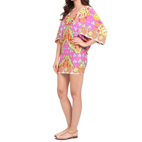 Trina Turk Woodblock Floral Pink Swim Cover Up, sz Small - Picture 1 of 9
